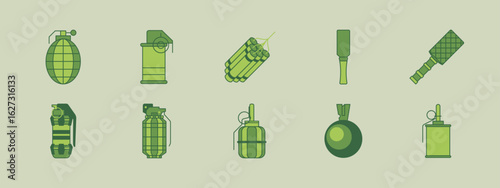 Various kinds of military weapons. Military and war vector illustrations set. Flat vector illustrations packs.