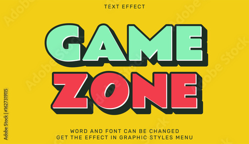 Bold and colorful game zone text effect on yellow background