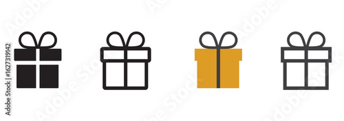 Gift Box and Box icon set. Box icon. Package, delivery boxes, cargo distribution and Birthday, wedding, surprise, prize, collection, greeting, celebrate, festive and gift icon. Vector illustration. 