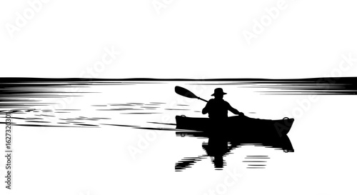 serene evening kayak silhouette: a person paddling on calm water, isolated on a transparent background   perfect for travel, adventure, and relaxation designs