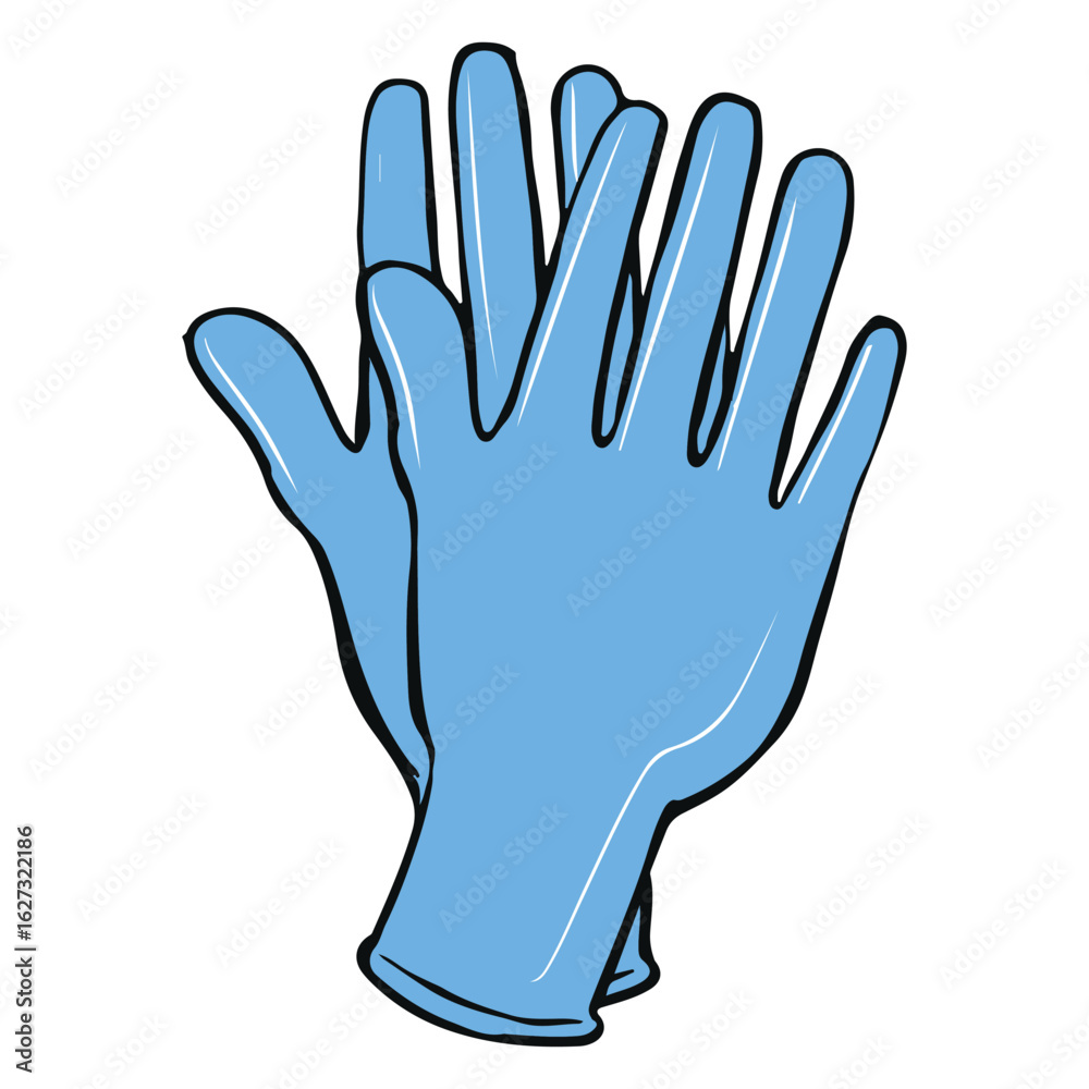 Fototapeta premium Medical Latex Gloves Illustration Hand-drawn vector of blue disposable latex gloves used for medical and laboratory purposes. 
