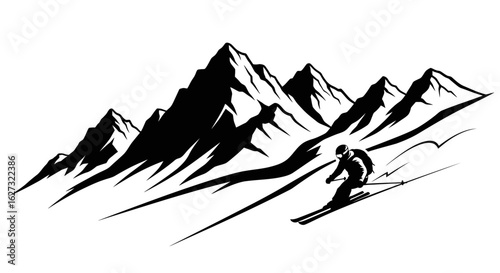 dynamic silhouette of a skier descending a mountain slope, isolated on a transparent background: a striking vector illustration for winter sports designs