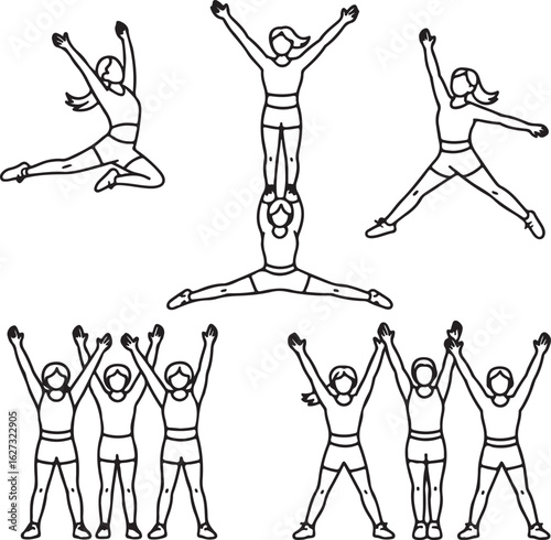 Jump, Split, Pyramid, Chant, Kick, and Cheer Formation