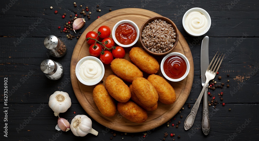custom made wallpaper toronto digitalFried Potato Croquettes with Various Sauces and Garnish