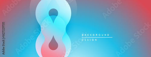 Abstract gradient design features overlapping shapes. Blue, pink hues create smooth transition. Minimalist aesthetic, modern feel.