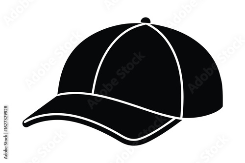 Stylized Black Baseball Cap Illustration Isolated on White Background with Brim and Crown