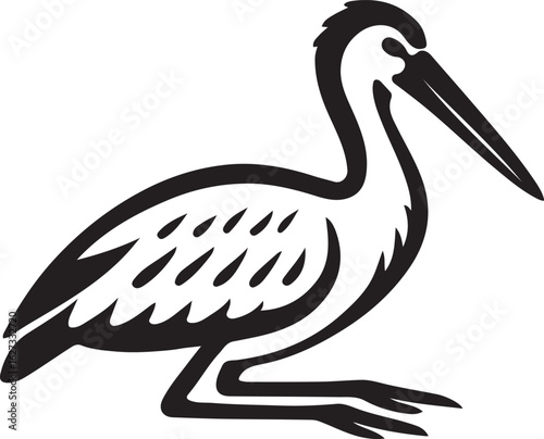 Wading bird silhouette vector black and white, Elegant shorebird on white background