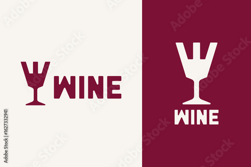 Wine Glass Logo Design Template with Initial Letter W
