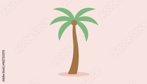 Simple flat illustration of a tropical palm tree with a curved trunk and green fronds.