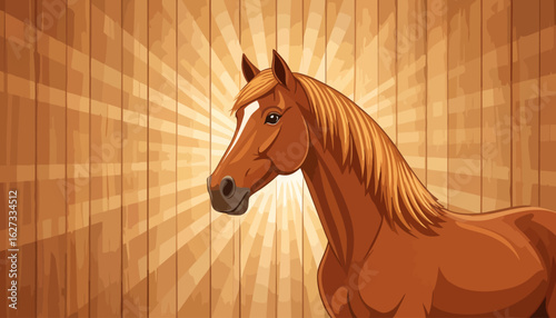 Cartoon Portrait of a Majestic Brown Horse with a White Blaze and Flowing Mane