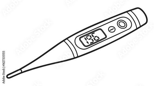 Digital Thermometer Line Art Illustration for Medical Health Check and Fever Monitoring