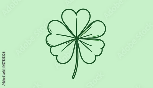 Hand-drawn four-leaf clover with heart-shaped leaves in a simple sketch style.