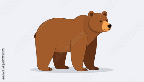 A large brown bear standing in profile, depicted in a simple, friendly cartoon style.
