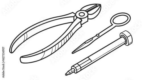 Electronic Repair and Craft Tools Line Art Illustration Set for DIY and Engineering Projects