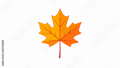 Vibrant orange and yellow autumn maple leaf illustration with pointed lobes and red veins.