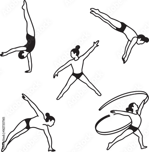 Handstand, Cartwheel, Split Leap, Backflip, Vault Jump, and Ribbon Twirl