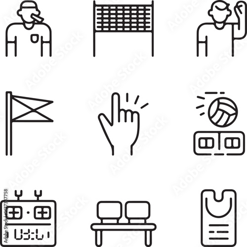 Referee, Line Judge Flag, Timeout Signal, Scoreboard, Bench, and Substitution Card