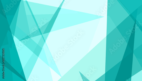 Modern abstract design with overlapping translucent triangles in shades of teal and cyan.