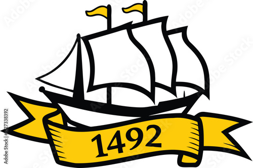 Three mast old sailing ship nautical banner design