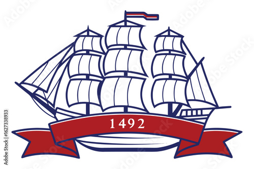 Vintage three mast sailing ship banner design