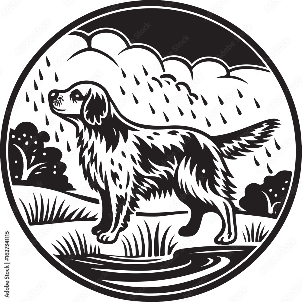 Fototapeta premium Vector black silhouette of a dog with a bone, a tattoo design for a pet lover