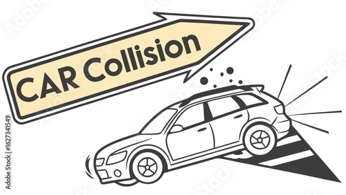Vector Car Collision Icons – Crash Warning Signs and Impact Illustrations