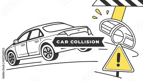 Vector Car Collision Icons – Crash Warning Signs and Impact Illustrations