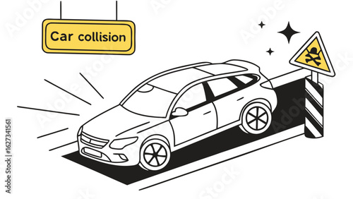 Vector Car Collision Icons – Crash Warning Signs and Impact Illustrations