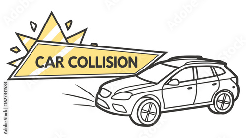 Vector Car Collision Icons – Crash Warning Signs and Impact Illustrations