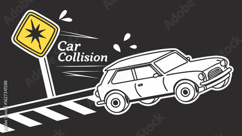 Vector Car Collision Icons – Crash Warning Signs and Impact Illustrations