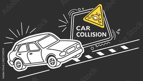 Vector Car Collision Icons – Crash Warning Signs and Impact Illustrations
