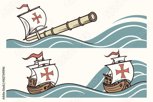 Columbus ships banner poster template with historical theme