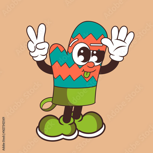 Retro character design of cute oven glove
