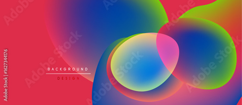 Abstract vibrant gradients overlap. Red dominates background, blending into blue, green hues. Modern design element.