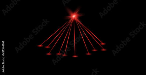 Abstract red laser beam. Transparent isolated on black background. Vector illustration.
