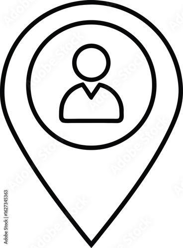 Vector art of location pin with person icon isolated on white background
