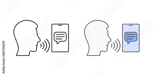 Speech-to-text translation icon with mouth and text output, ideal for real-time language learning and accessibility apps.