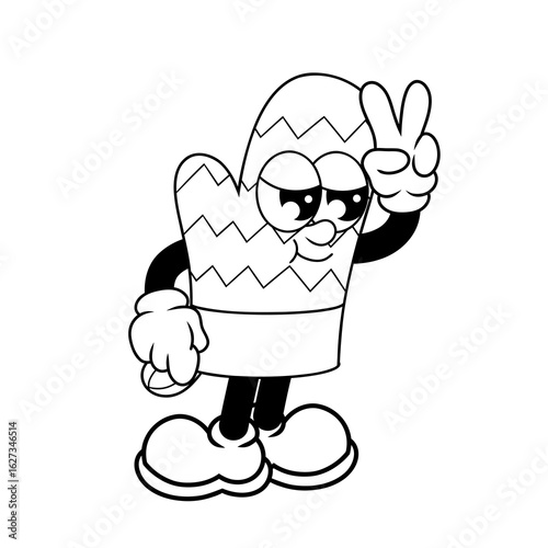 Retro character design of cool oven glove outline