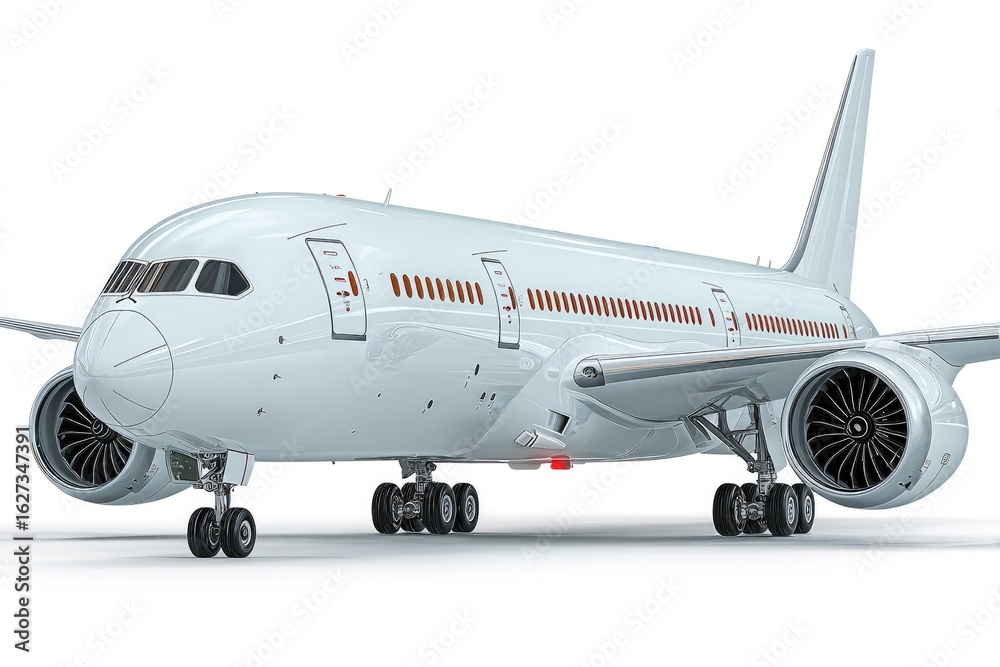 Obraz premium White passenger jet, angled view