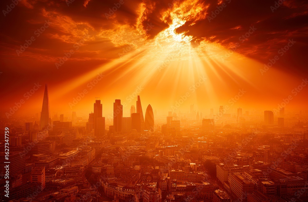 Obraz premium London skyline bathed in fiery sunset light