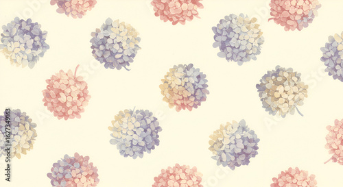 Watercolor hydrangea seamless pattern with vintage pastel colors on soft cream background
