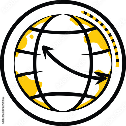 Flat earth globe icon with longitude and latitude lines