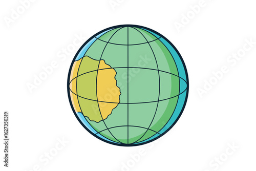 Flat earth globe icon with latitude and longitude lines