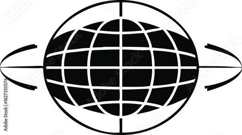 Flat earth globe icon with latitude and longitude lines
