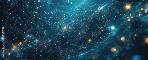 Abstract image of a Chain links low poly in the form of a starry sky or space, consisting of points, lines, and shapes in the form of planets, stars and the universe. 3D Render illustration wireframe