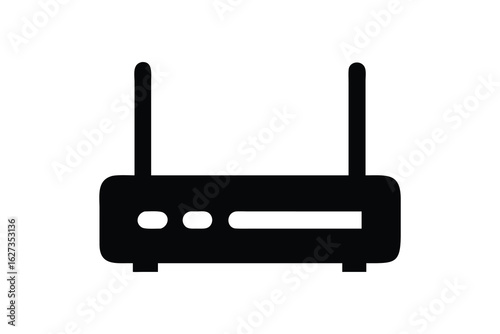Black wifi router icon with antenna silhouette