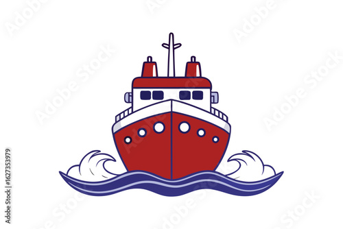 Explorer ship emerging from ocean waves front view