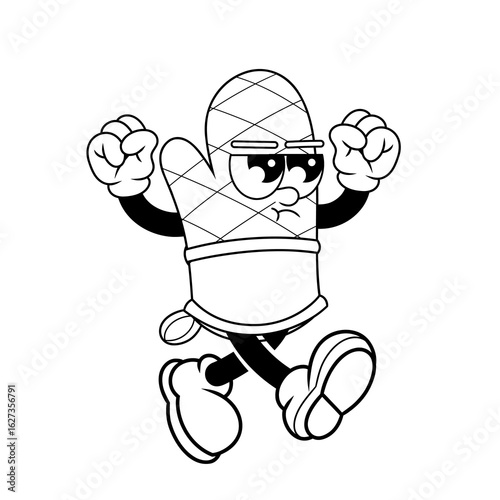 Retro character design from angry oven glove outline