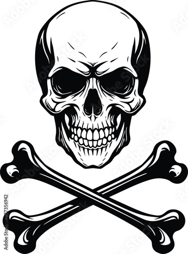 Detailed Vector Illustration of a Skull and Crossbones, a Potent Symbol of Danger, Pirates, and Mortality, Ideal for Halloween and Warning Graphics.
