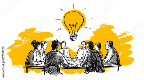 Hand - Drawn Creative Meeting Illustration, for Team & Idea - Generation Projects